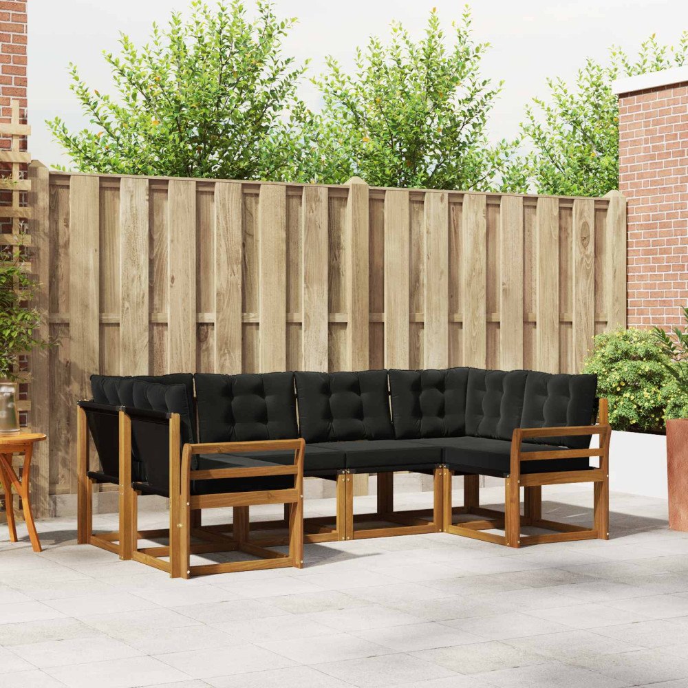 vidaXL Utomhussoffset med kudde 6 pcs Naturlig och svart