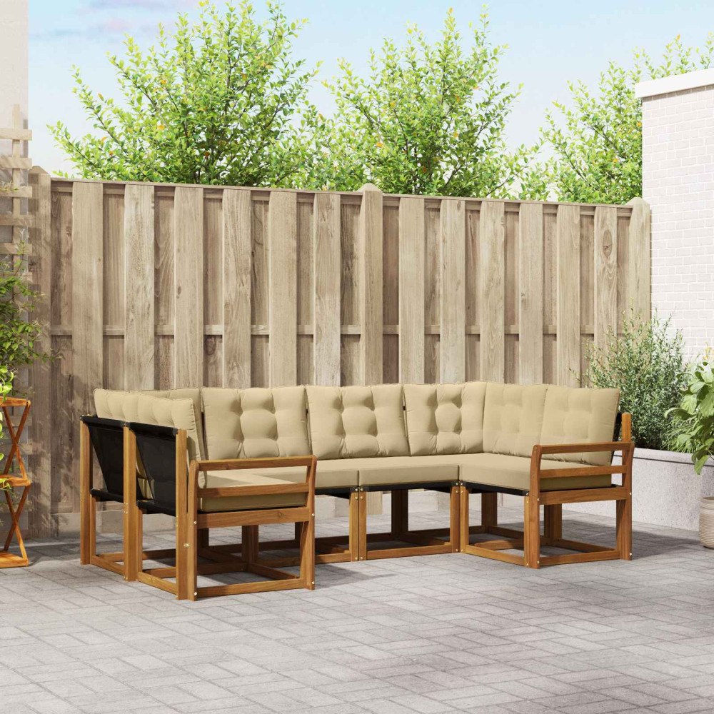vidaXL Utomhussoffset med kudde 6 pcs Naturlig och Beige