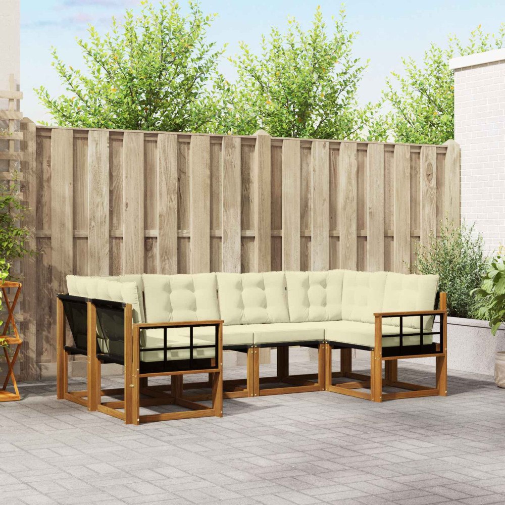 vidaXL Utomhussoffset med kudde 6 pcs Naturlig och Grädde