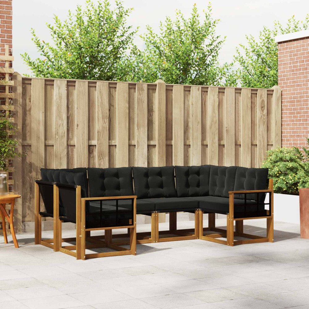 vidaXL Utomhussoffset med kudde 6 pcs Naturlig och svart