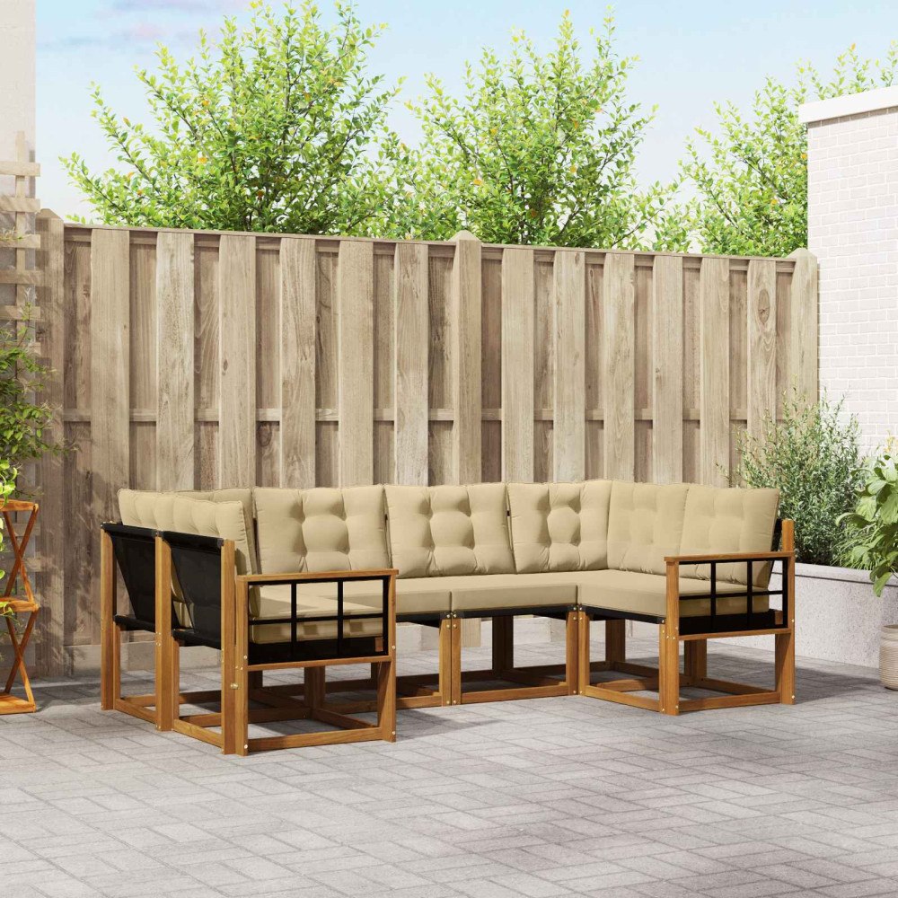 vidaXL Utomhussoffset med kudde 6 pcs Naturlig och Beige