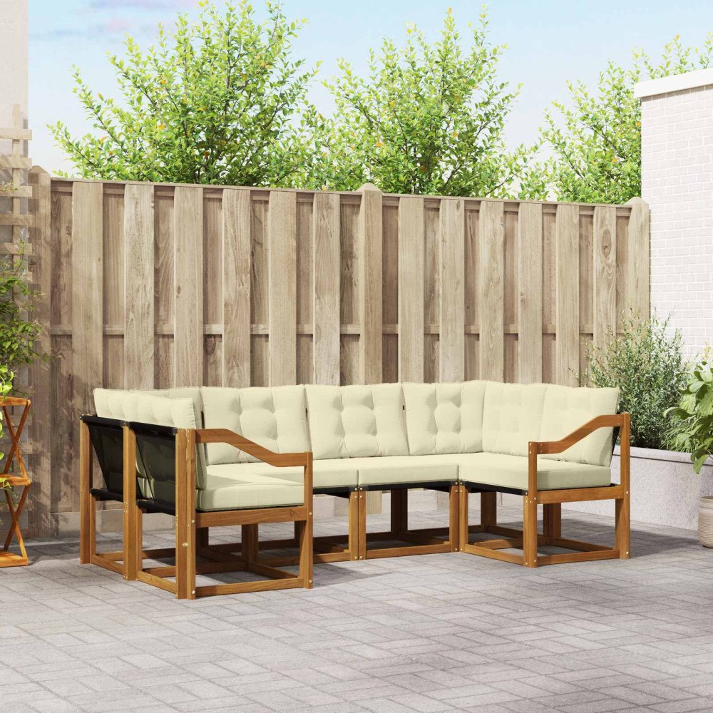 vidaXL Utomhussoffset med kudde 6 pcs Naturlig och Grädde