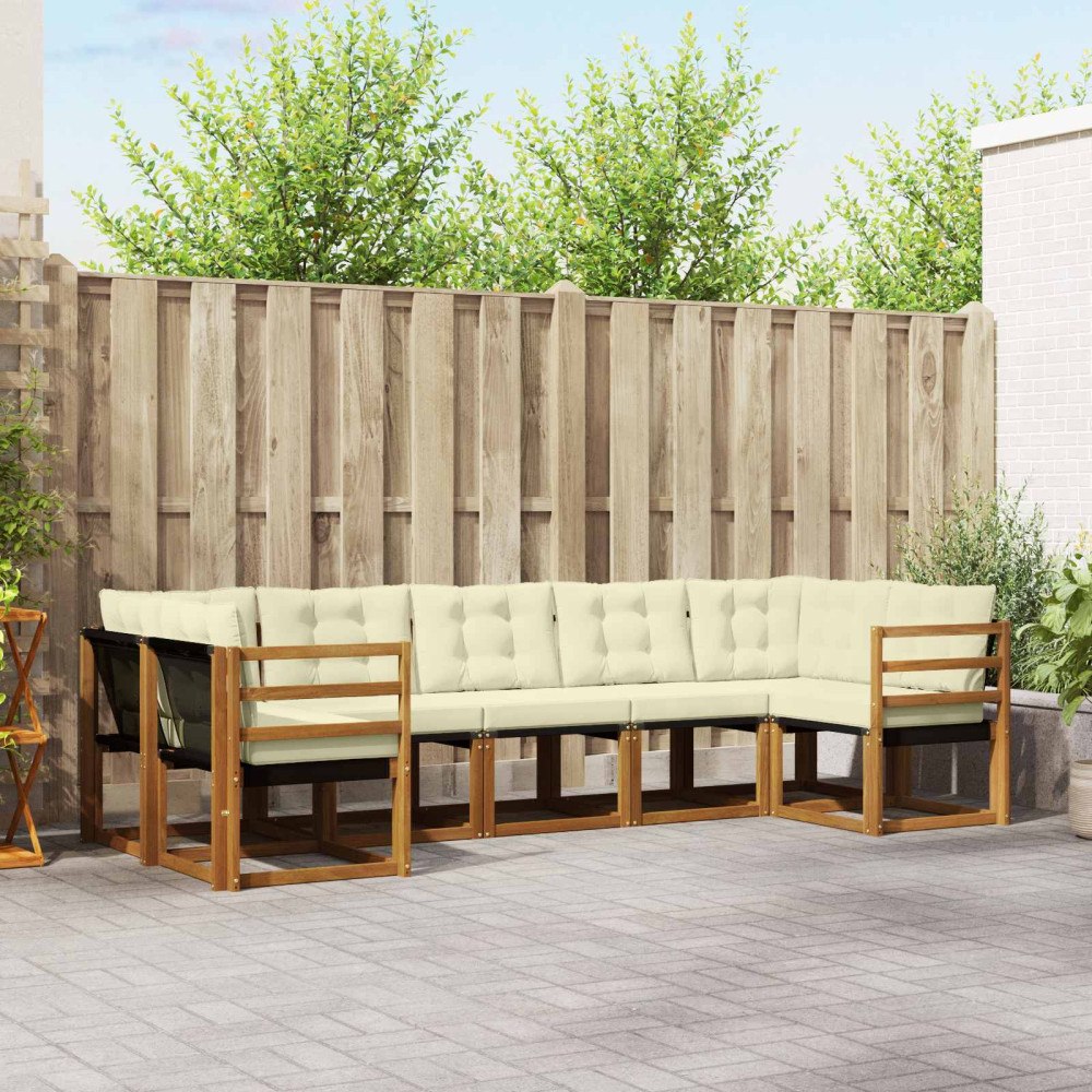 vidaXL Utomhussoffset med kudde 7 pcs Naturlig och Grädde