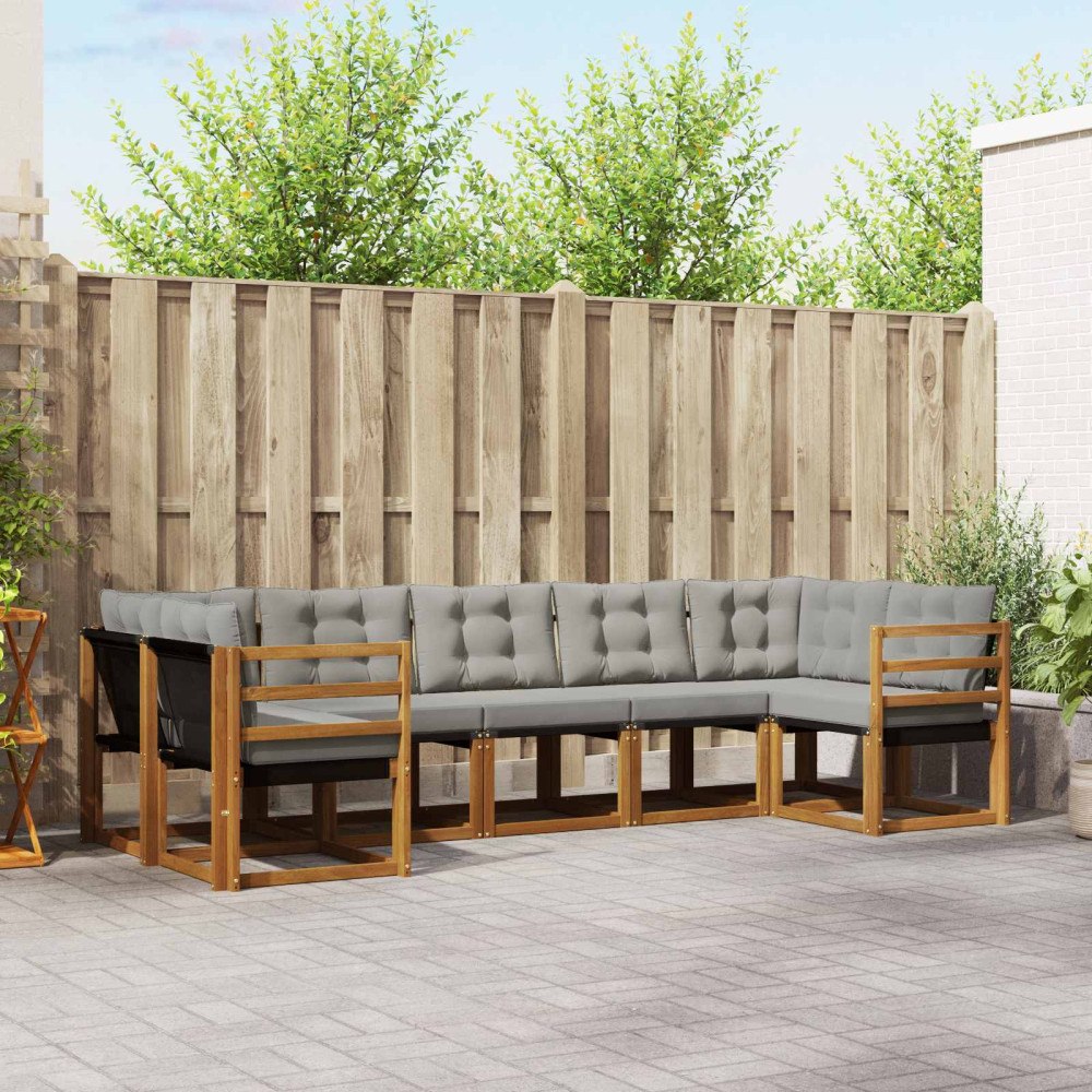 vidaXL Utomhussoffset med kudde 7 pcs Naturlig och Ljus Grå