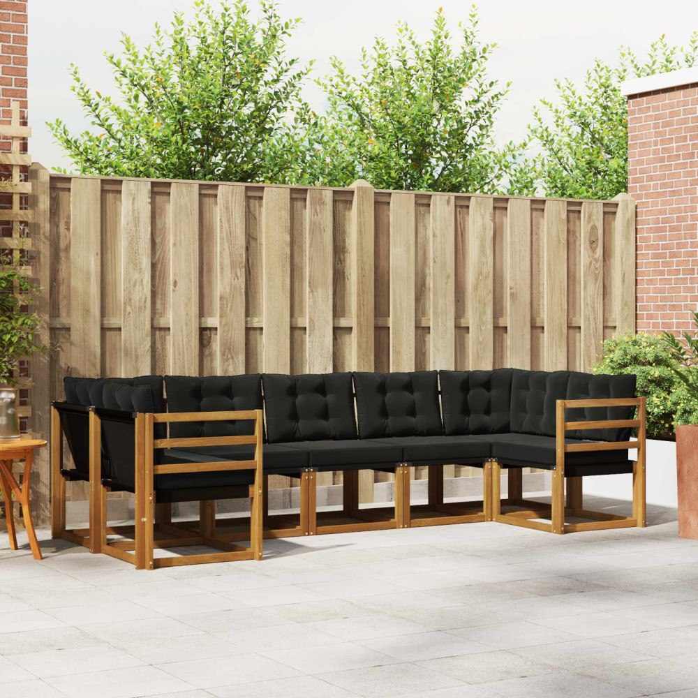 vidaXL Utomhussoffset med kudde 7 pcs Naturlig och svart