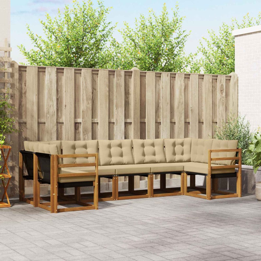 vidaXL Utomhussoffset med kudde 7 pcs Naturlig och Beige