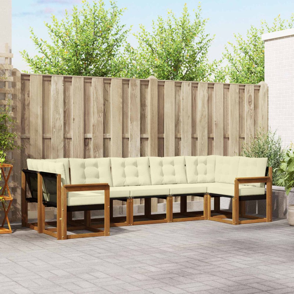 vidaXL Utomhussoffset med kudde 7 pcs Naturlig och Grädde