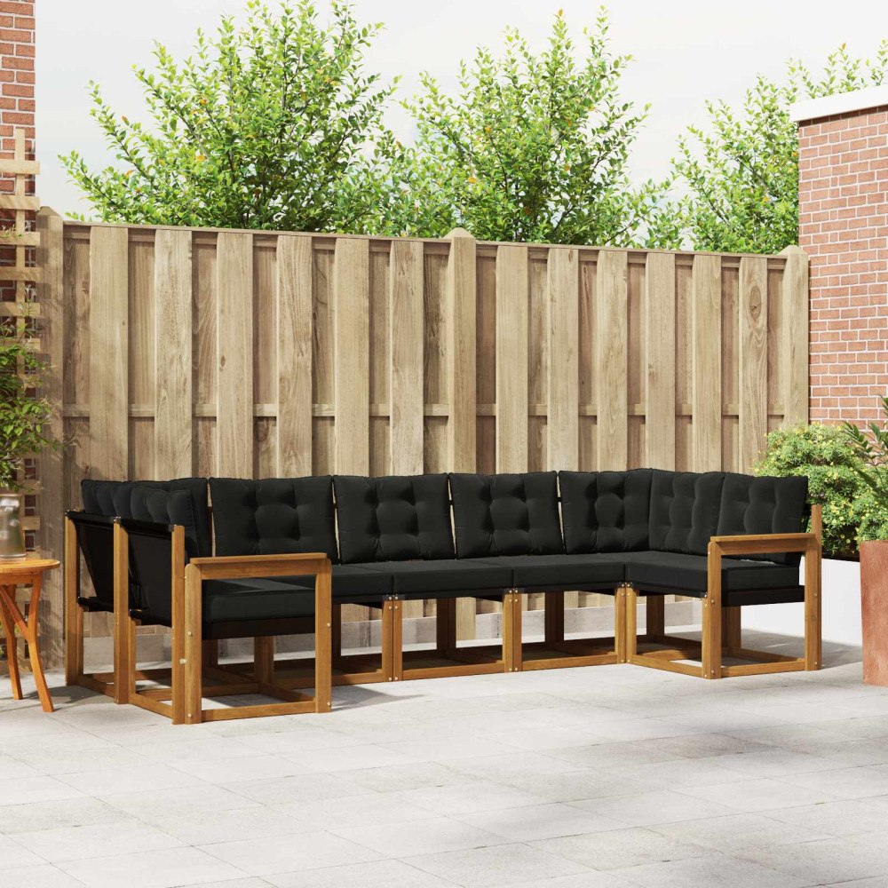 vidaXL Utomhussoffset med kudde 7 pcs Naturlig och svart