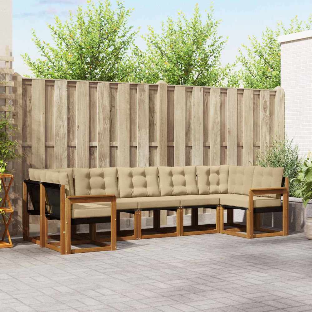 vidaXL Utomhussoffset med kudde 7 pcs Naturlig och Beige