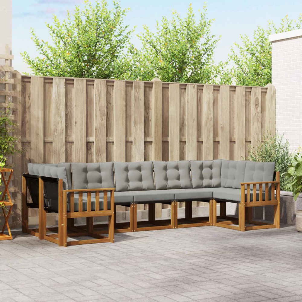 vidaXL Utomhussoffset med kudde 7 pcs Naturlig och Ljus Grå