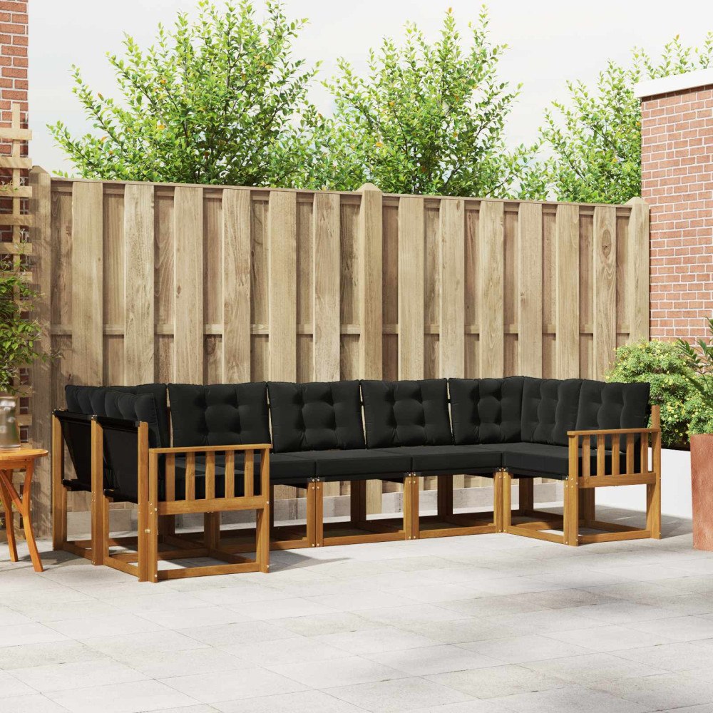 vidaXL Utomhussoffset med kudde 7 pcs Naturlig och svart