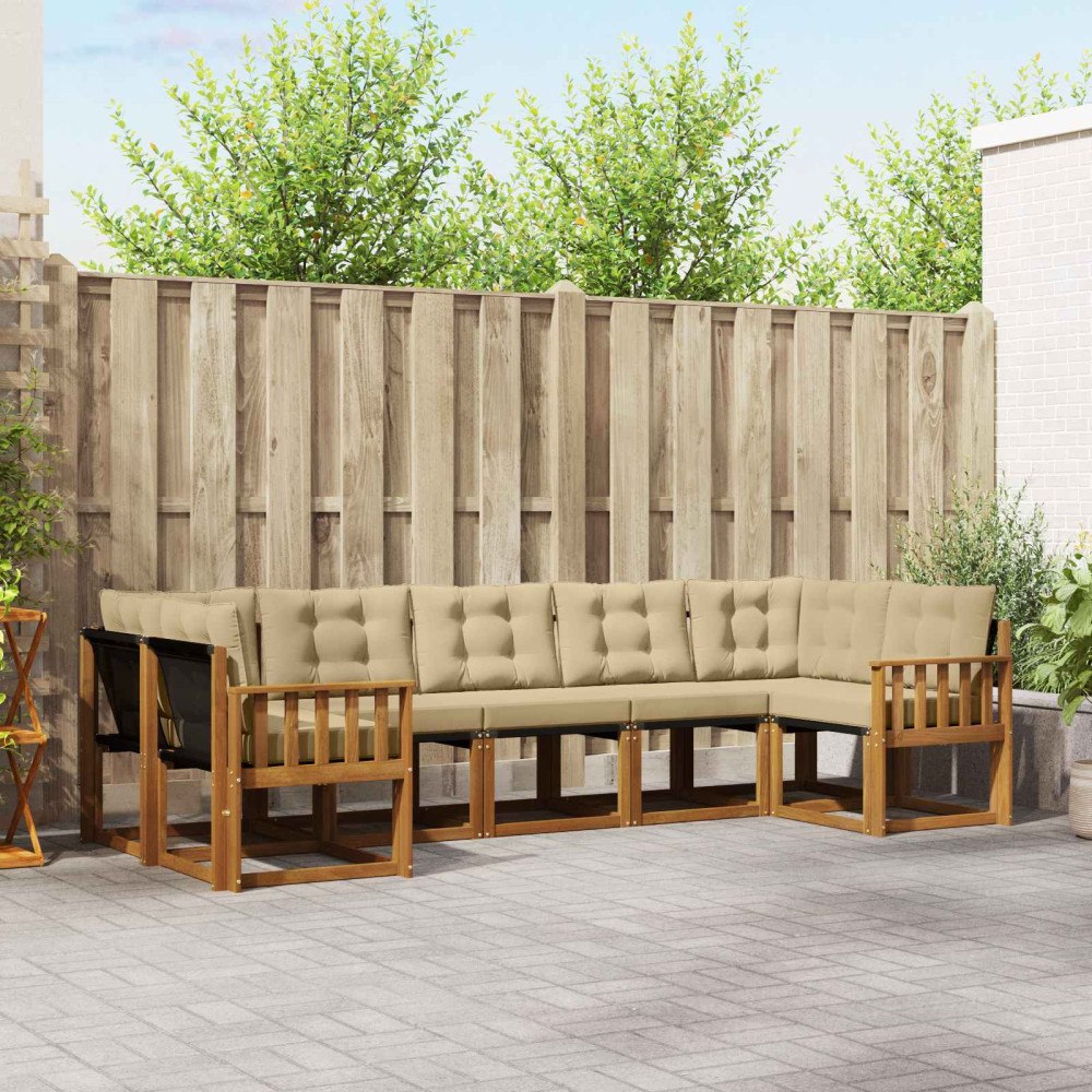 vidaXL Utomhussoffset med kudde 7 pcs Naturlig och Beige