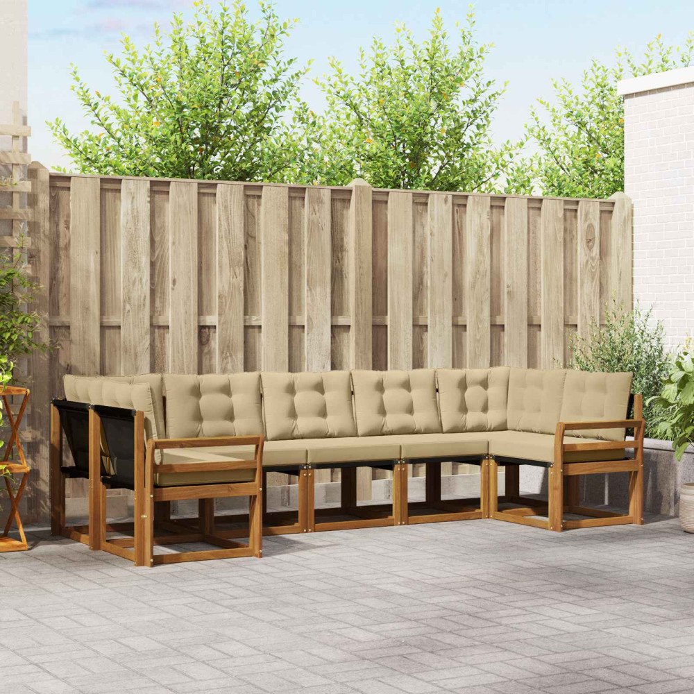 vidaXL Utomhussoffset med kudde 7 pcs Naturlig och Beige