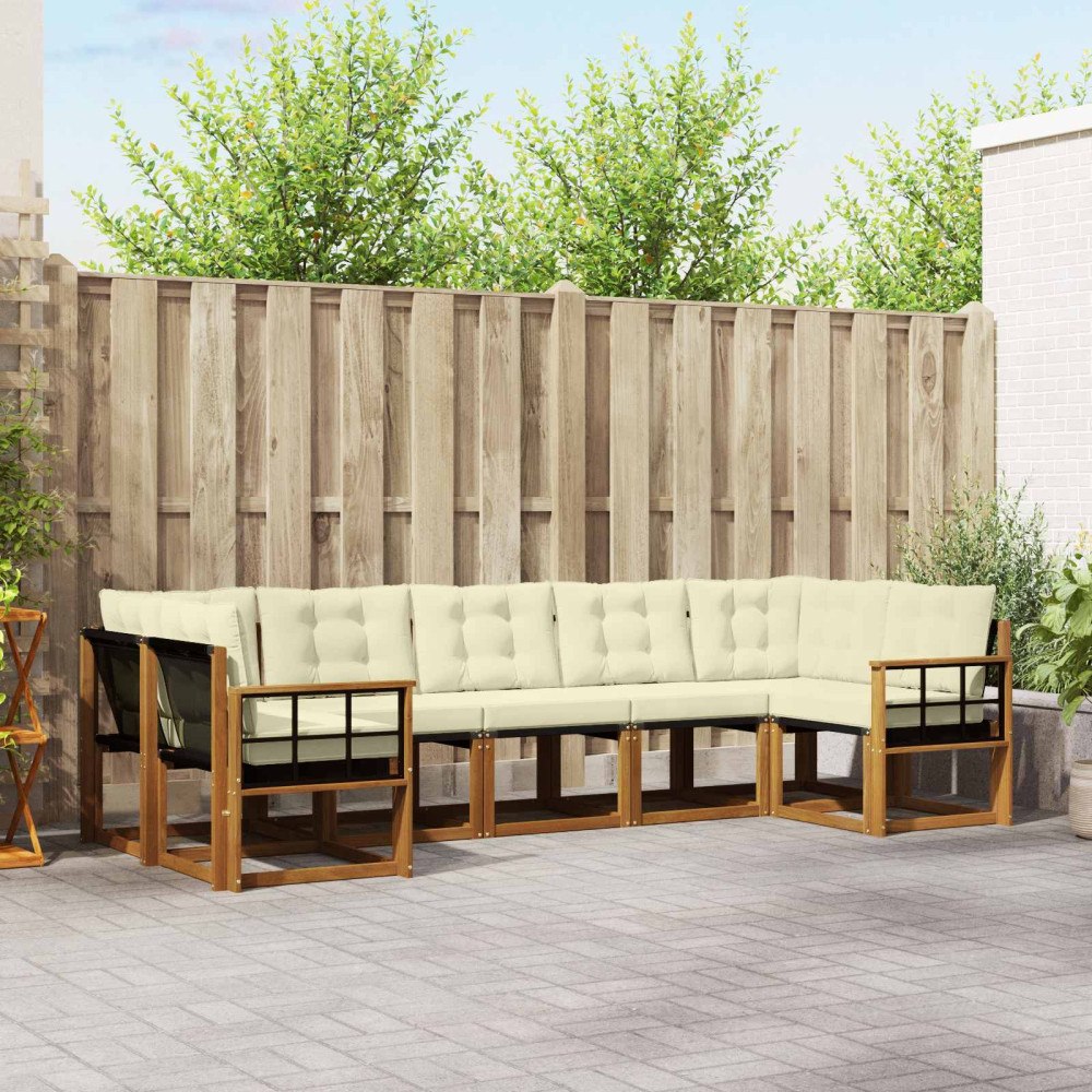 vidaXL Utomhussoffset med kudde 7 pcs Naturlig och Grädde