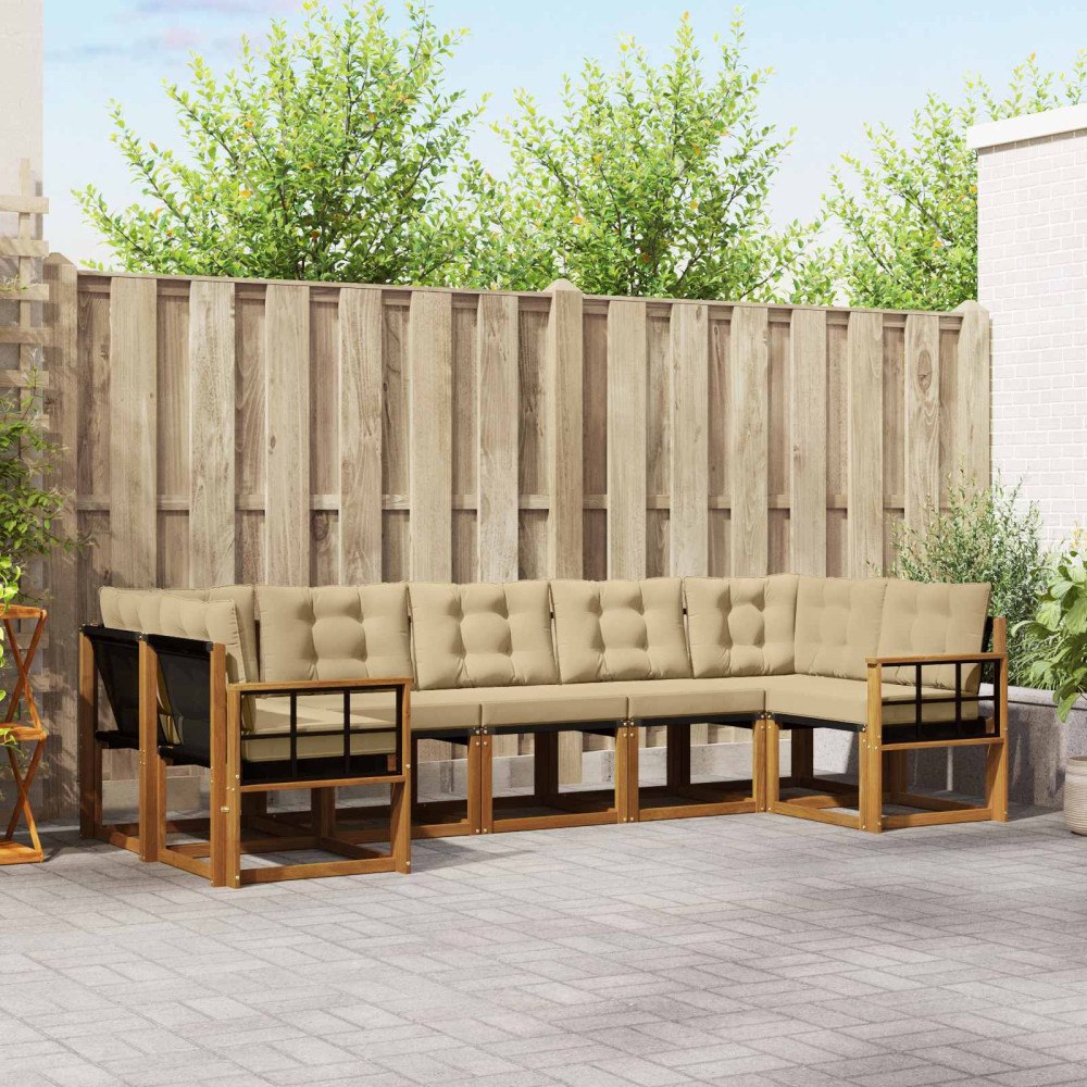 vidaXL Utomhussoffset med kudde 7 pcs Naturlig och Beige