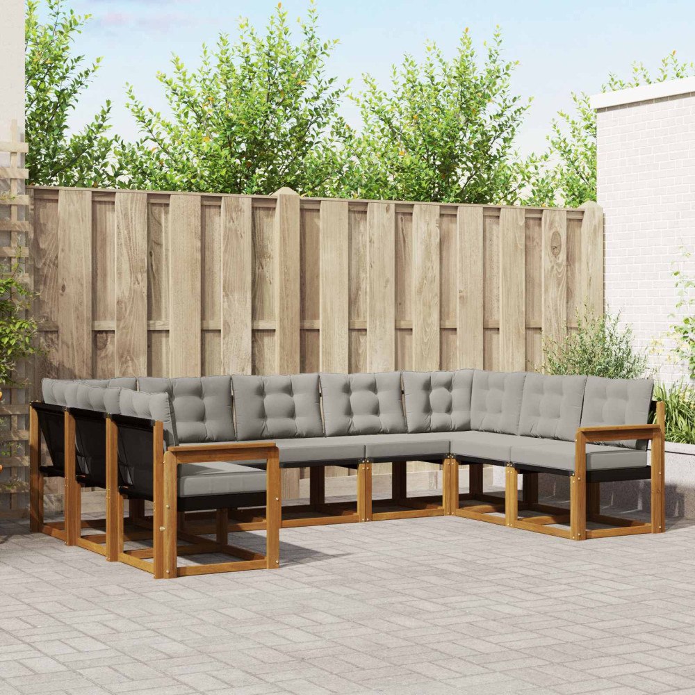 vidaXL Utomhussoffset 9 pcs Naturlig och Ljus Grå Massivt Akaciaträ