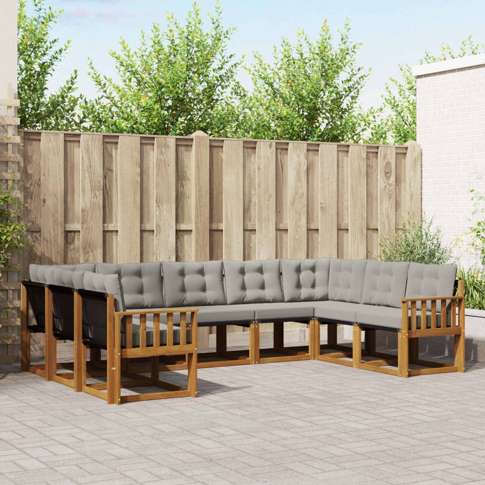 vidaXL Utomhussoffset 9 pcs Naturlig och Ljus Grå Massivt Akaciaträ