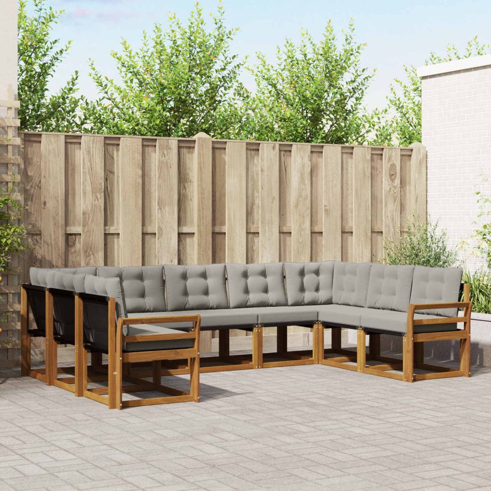 vidaXL Utomhussoffset 9 pcs Naturlig och Ljus Grå Massivt Akaciaträ