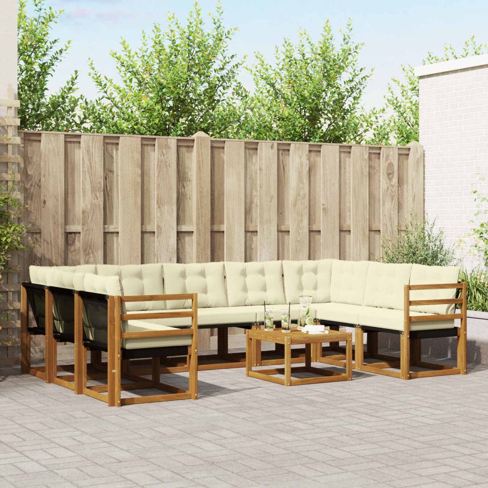 vidaXL Utomhussoffset 10 pcs Naturlig och Grädde Massivt Akaciaträ