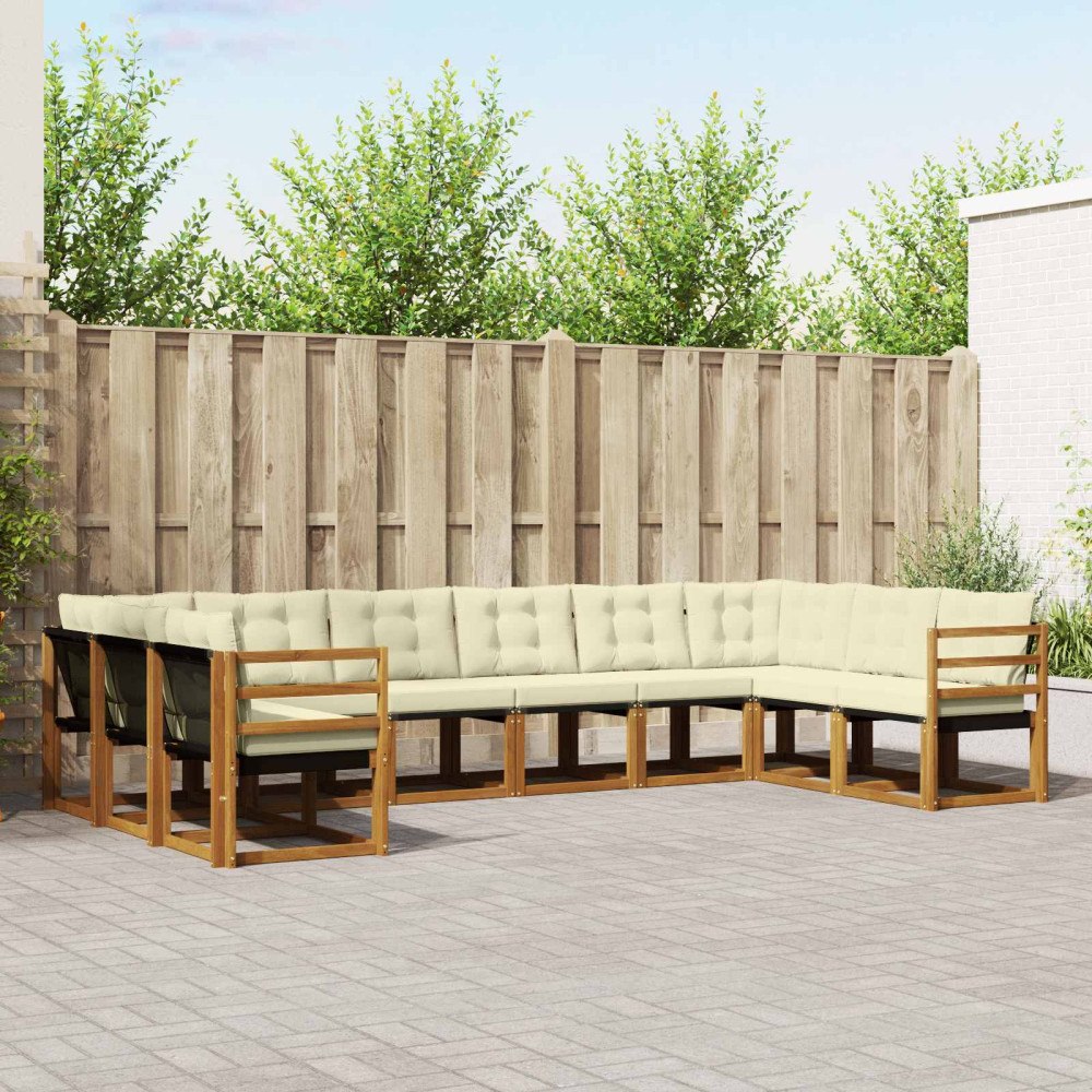 vidaXL Utomhussoffset med kudde 10 pcs Naturlig och Grädde