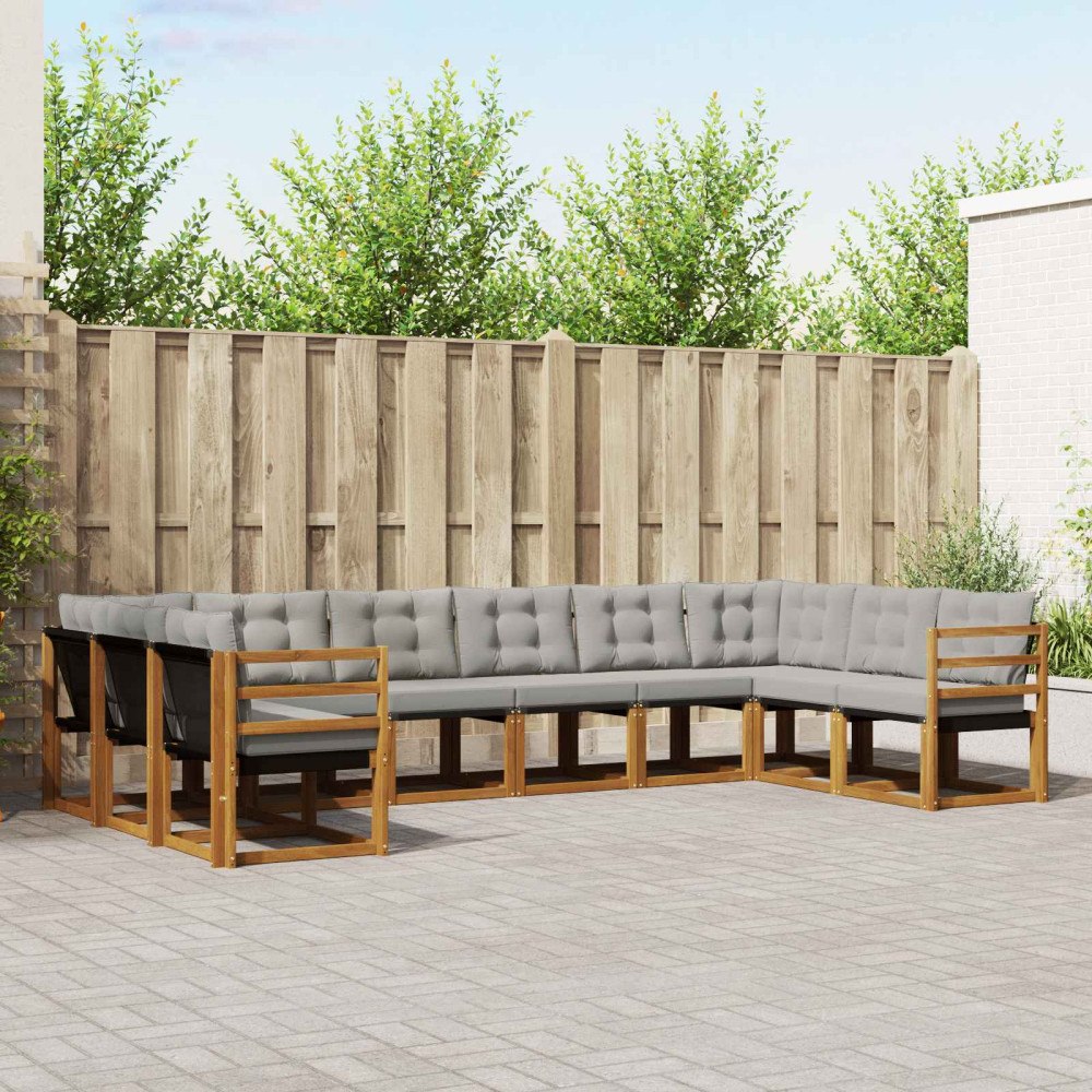 vidaXL Utomhussoffset med kudde 10 pcs Naturlig och Ljus Grå