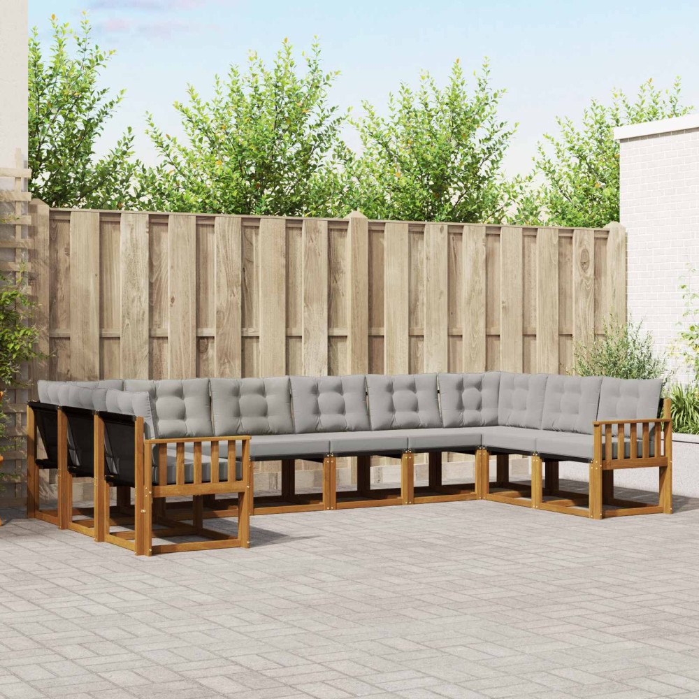 vidaXL Utomhussoffset med kudde 10 pcs Naturlig och Ljus Grå