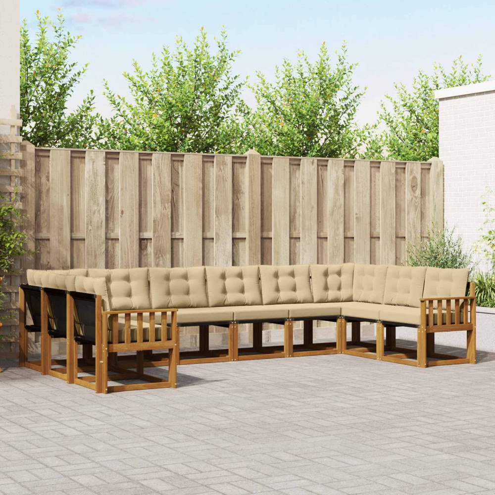 vidaXL Utomhussoffset med kudde 10 pcs Naturlig och Beige