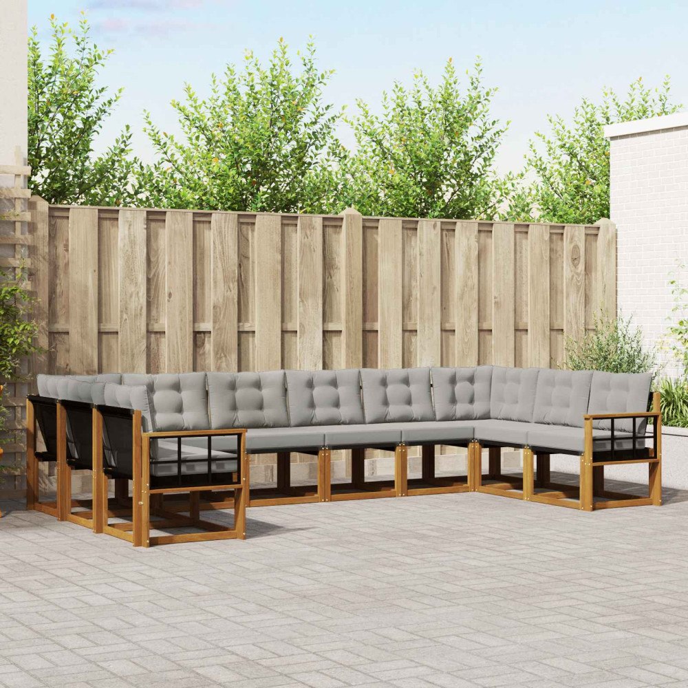 vidaXL Utomhussoffset med kudde 10 pcs Naturlig och Ljus Grå