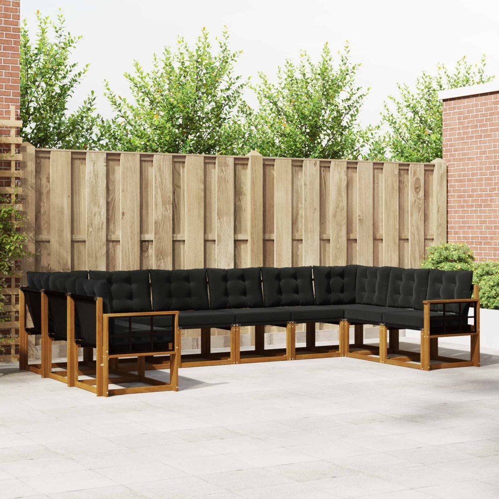 vidaXL Utomhussoffset med kudde 10 pcs Naturlig och svart