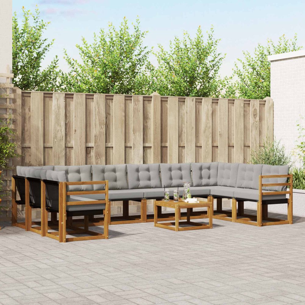 vidaXL Utomhussoffset med kudde 11 pcs Naturlig och Ljus Grå