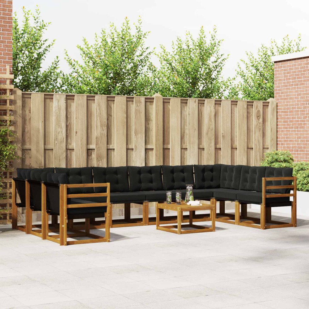 vidaXL Utomhussoffset med kudde 11 pcs Naturlig och svart