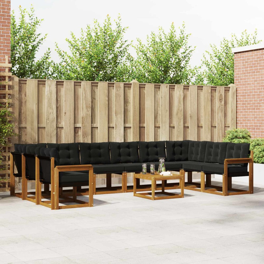 vidaXL Utomhussoffset med kudde 11 pcs Naturlig och svart