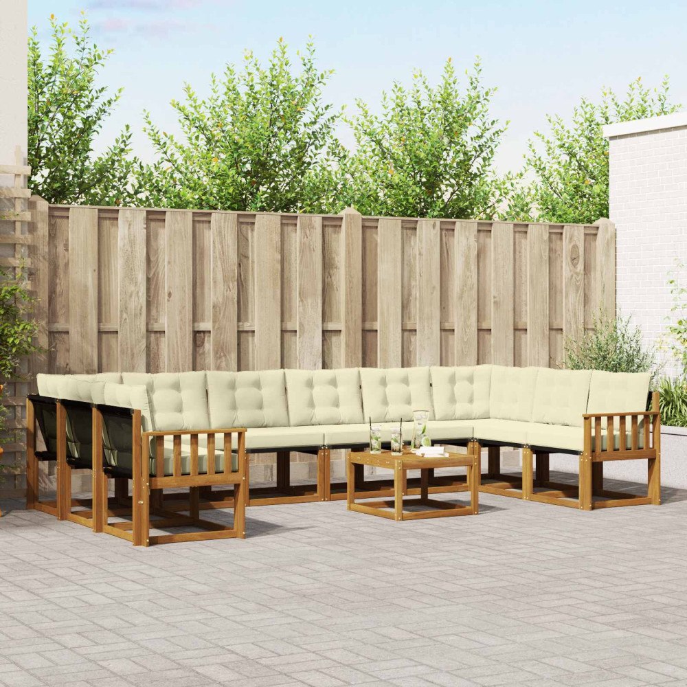 vidaXL Utomhussoffset med kudde 11 pcs Naturlig och Grädde