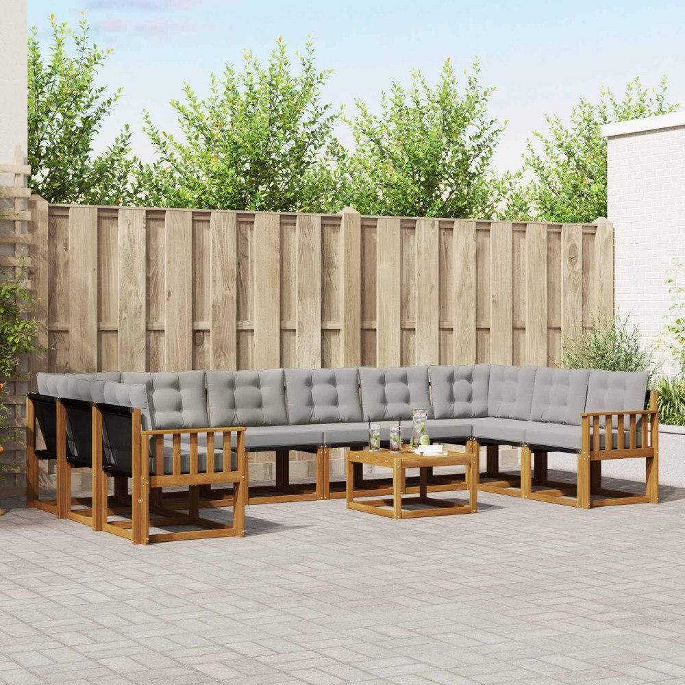 vidaXL Utomhussoffset med kudde 11 pcs Naturlig och Ljus Grå