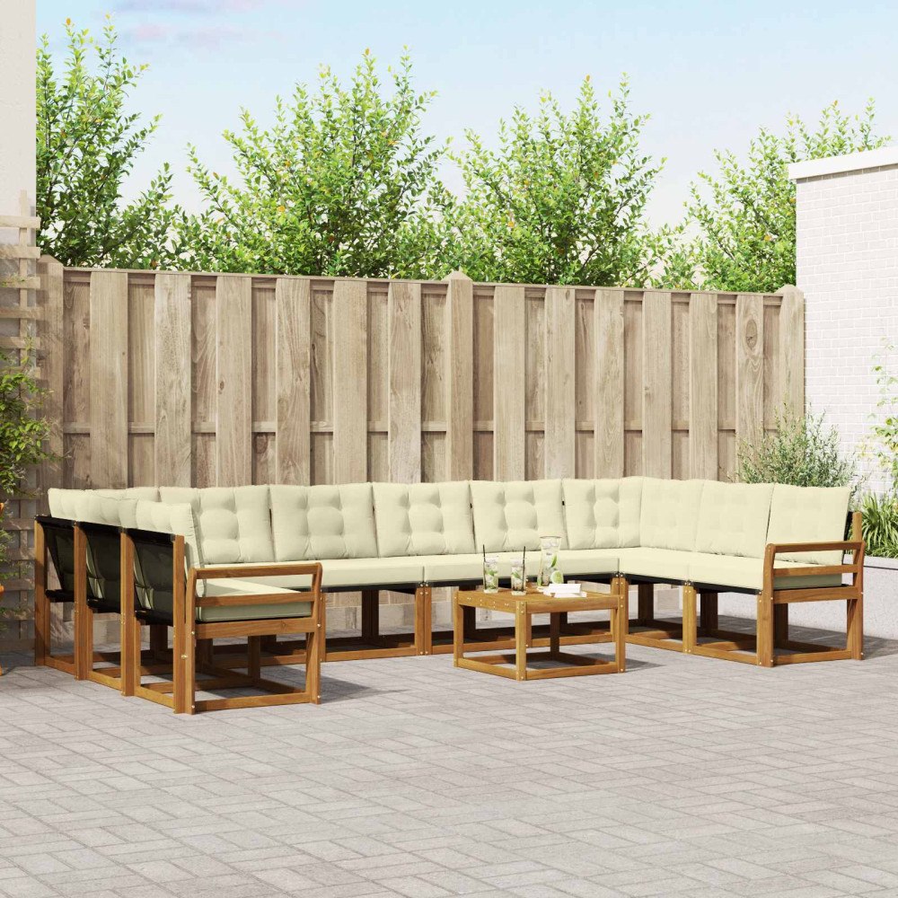 vidaXL Utomhussoffset med kudde 11 pcs Naturlig och Grädde