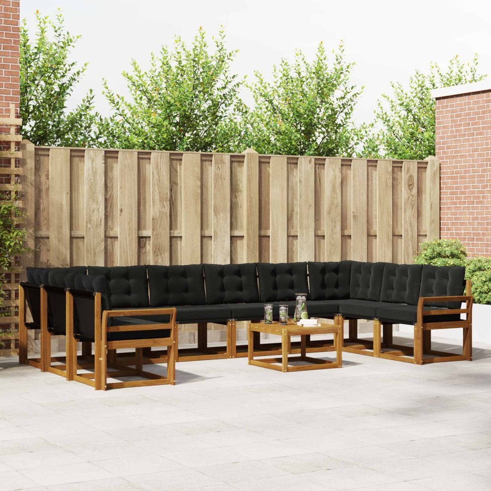 vidaXL Utomhussoffset med kudde 11 pcs Naturlig och svart