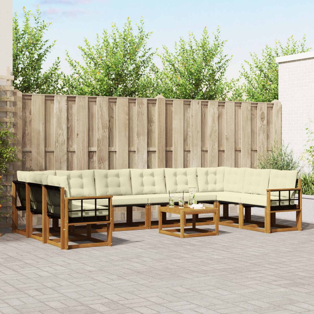 vidaXL Utomhussoffset med kudde 11 pcs Naturlig och Grädde