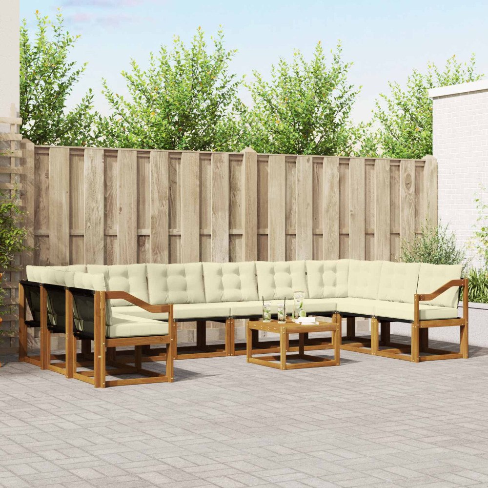 vidaXL Utomhussoffset med kudde 11 pcs Naturlig och Grädde