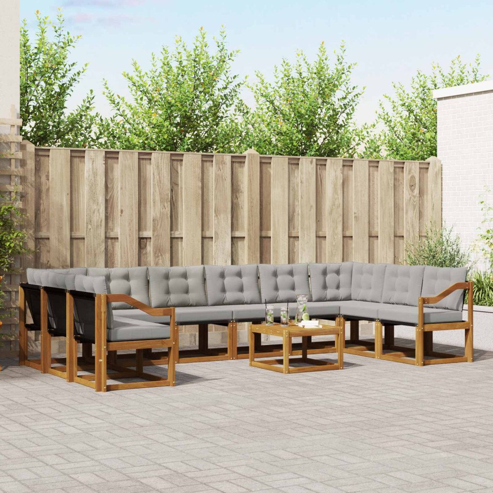 vidaXL Utomhussoffset med kudde 11 pcs Naturlig och Ljus Grå