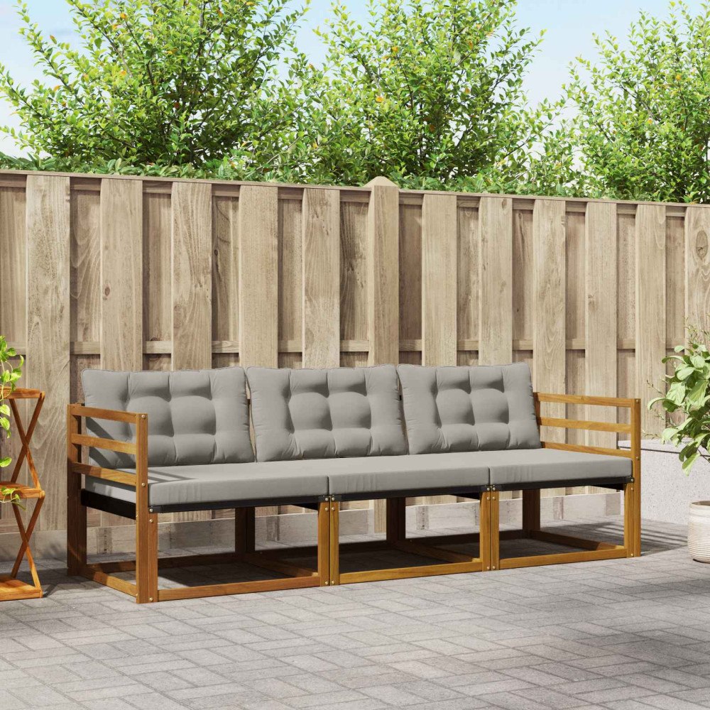 vidaXL Utomhussoffset med kudde 3 pcs Naturlig och Ljus Grå