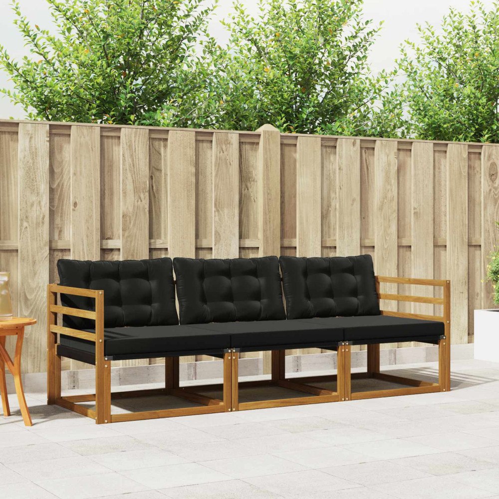 vidaXL Utomhussoffset med kudde 3 pcs Naturlig och svart