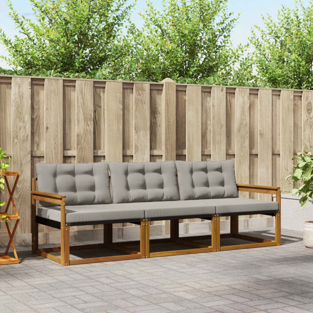 vidaXL Utomhussoffset med kudde 3 pcs Naturlig och Ljus Grå