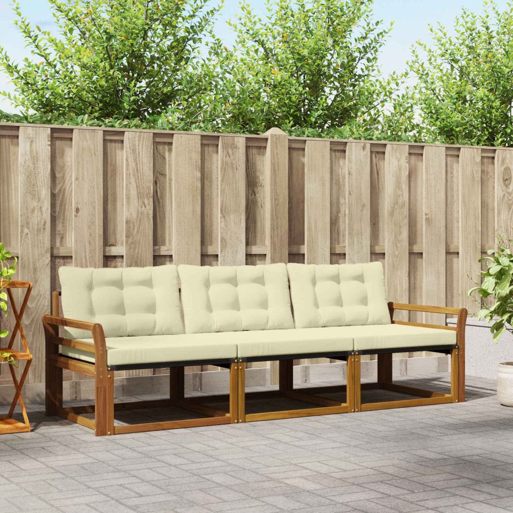 vidaXL Utomhussoffset med kudde 3 pcs Naturlig och Grädde