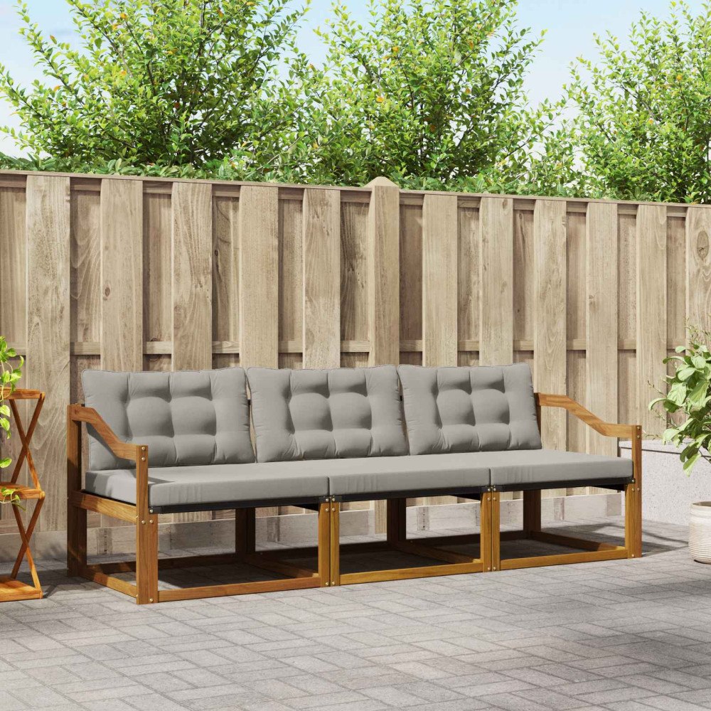 vidaXL Utomhussoffset med kudde 3 pcs Naturlig och Ljus Grå