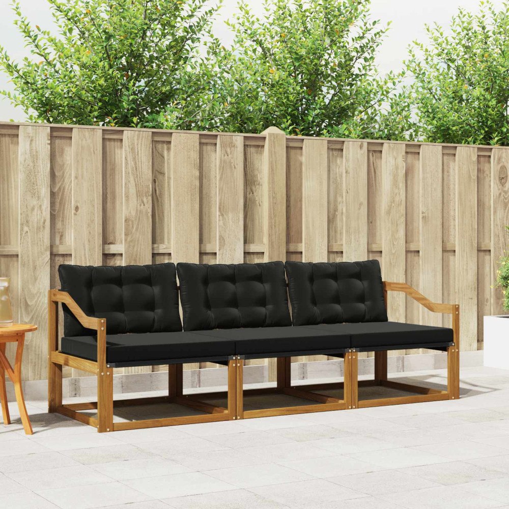 vidaXL Utomhussoffset med kudde 3 pcs Naturlig och svart