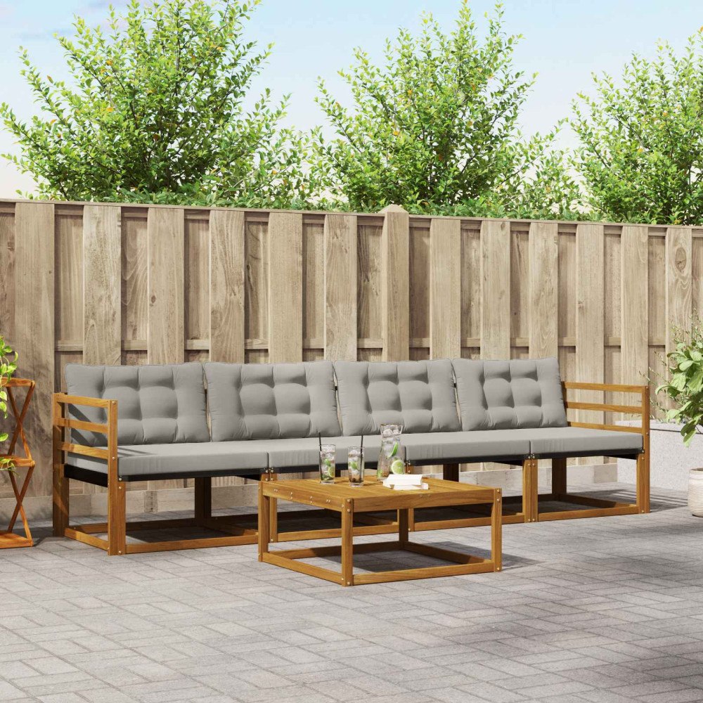 vidaXL Utomhussoffset med kudde 5 pcs Naturlig och Ljus Grå