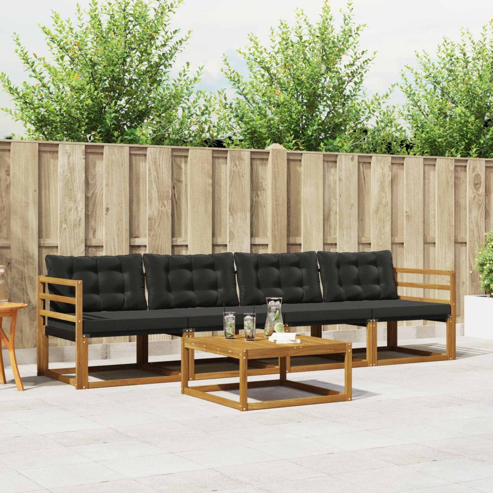 vidaXL Utomhussoffset med kudde 5 pcs Naturlig och svart