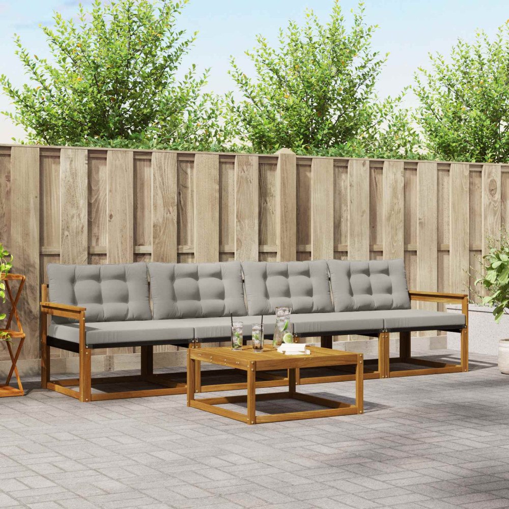 vidaXL Utomhussoffset med kudde 5 pcs Naturlig och Ljus Grå