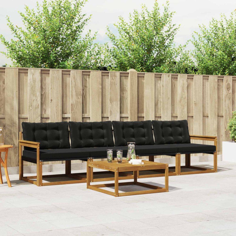 vidaXL Utomhussoffset med kudde 5 pcs Naturlig och svart