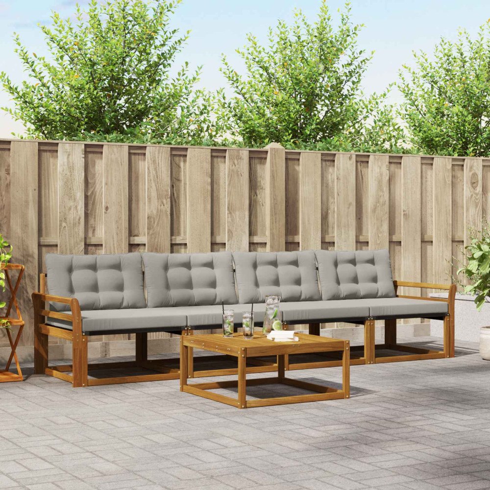 vidaXL Utomhussoffset med kudde 5 pcs Naturlig och Ljus Grå